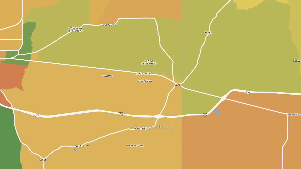 Lake, MS Map of Assault Rates
