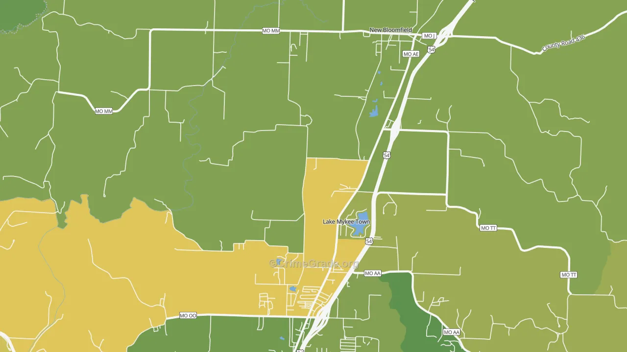 Lake Mykee Town, MO Map of Assault Rates