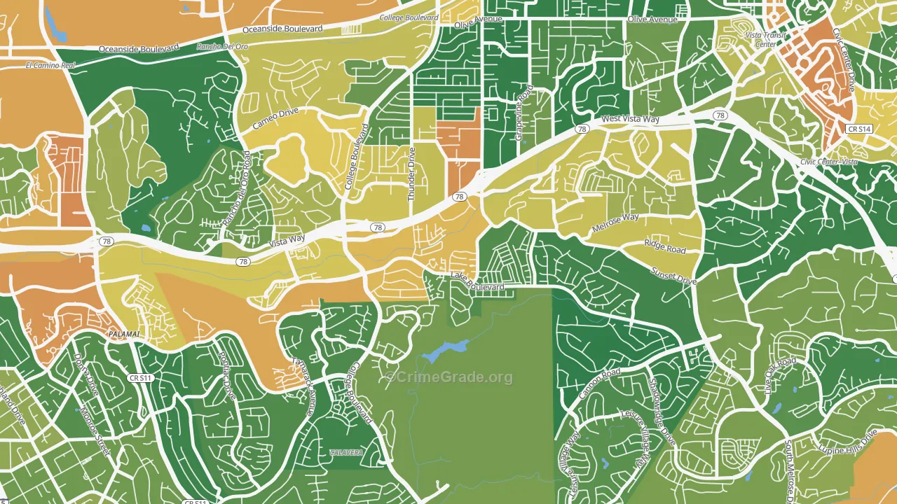 Lake, Oceanside, CA Map of Assault Rates