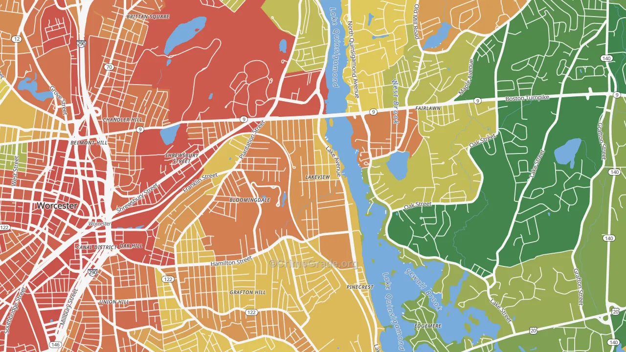 Lake Park, Worcester, MA Map of Assault Rates