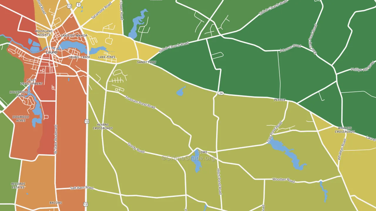 Lake Pines, DE Map of Assault Rates