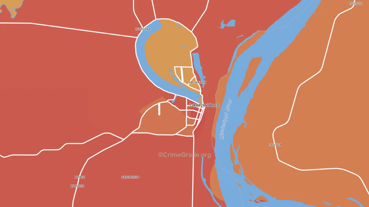 Lake Providence, LA Map of Assault Rates