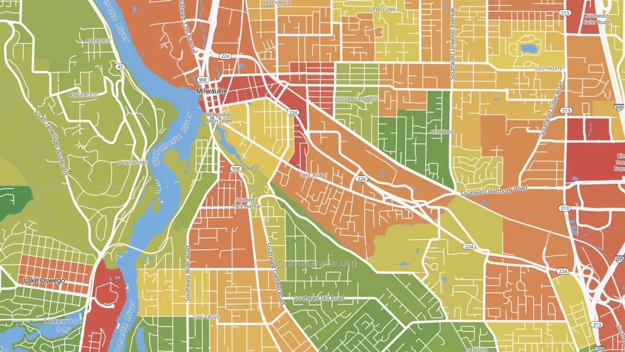 Lake Road, Milwaukie, OR Map of Assault Rates