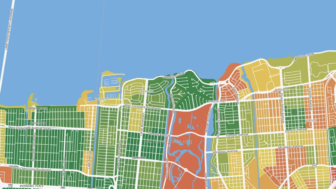Lake Shore, New Orleans, LA Map of Assault Rates