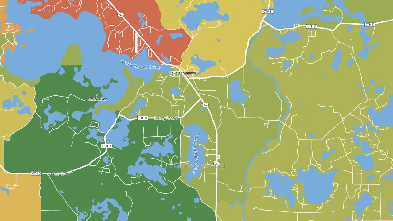 Lake Tomahawk, WI Map of Assault Rates
