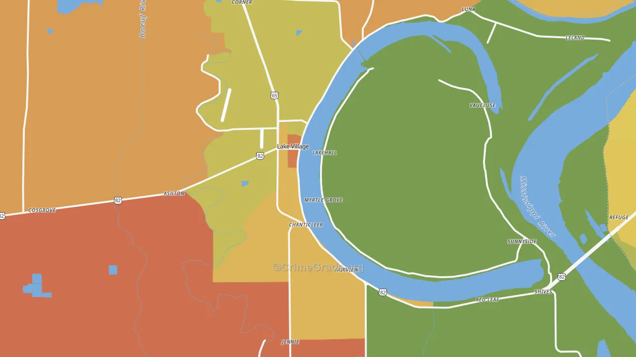 Lake Village, AR Map of Assault Rates