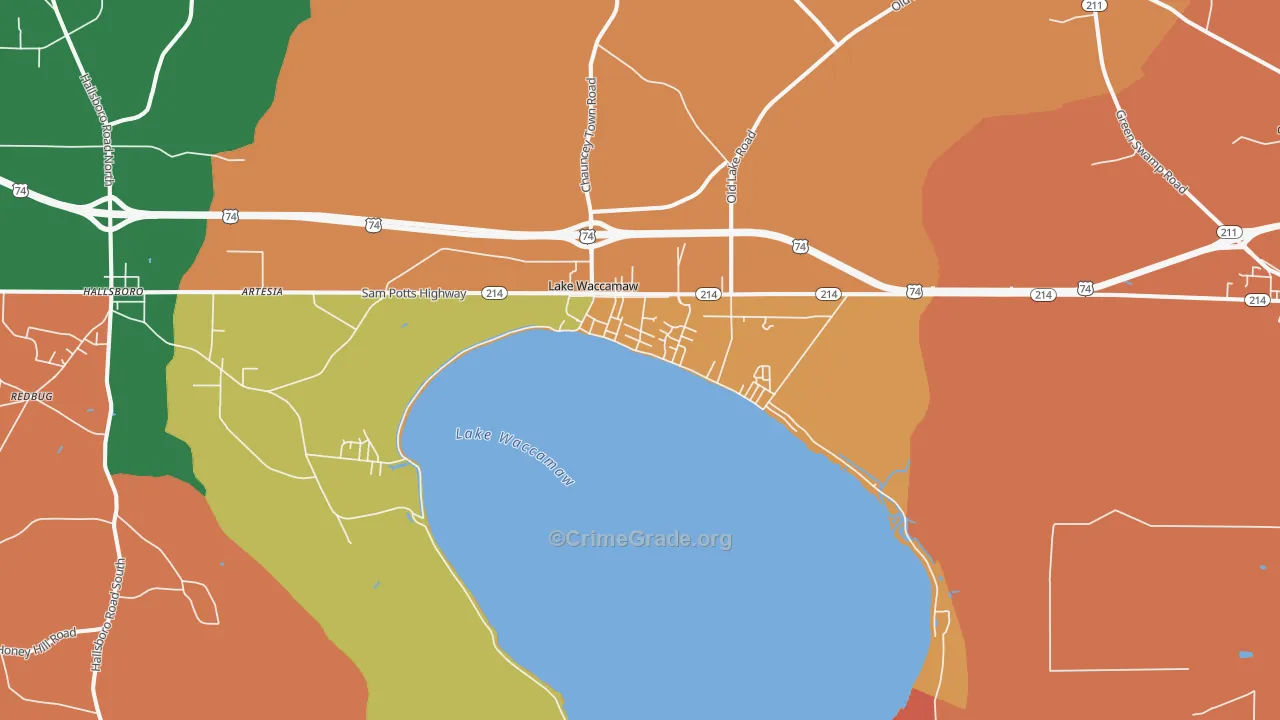 Lake Waccamaw, NC Map of Assault Rates
