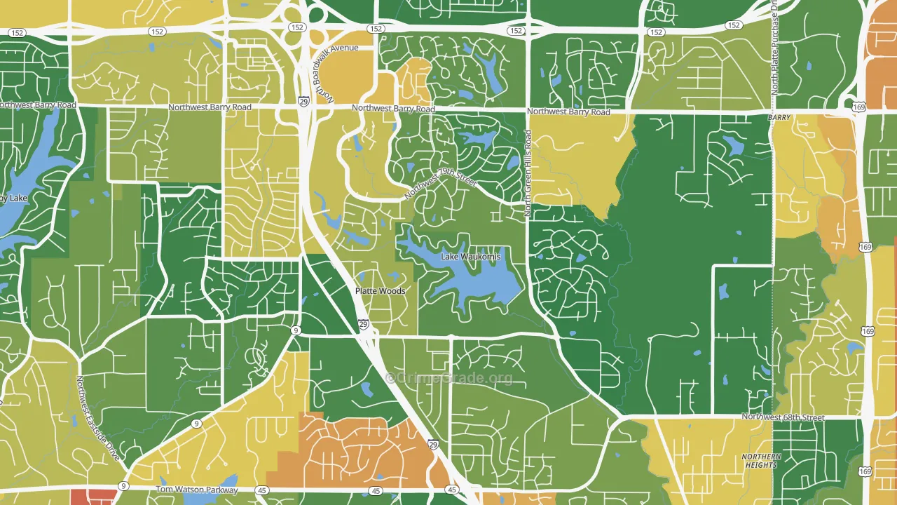 Lake Waukomis, MO Map of Assault Rates