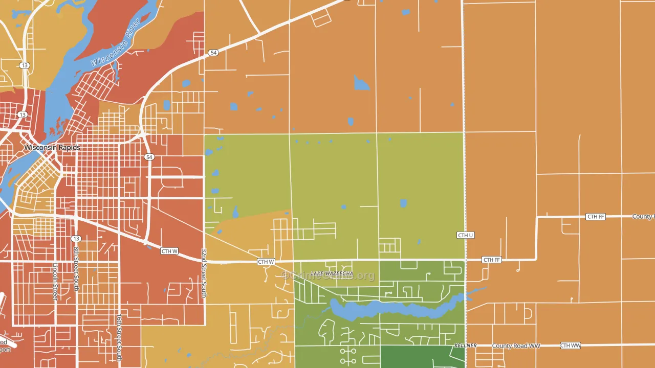 Lake Wazeecha, WI Map of Assault Rates