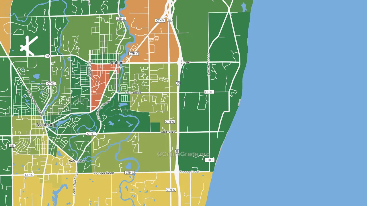 Lakefield, WI Map of Assault Rates