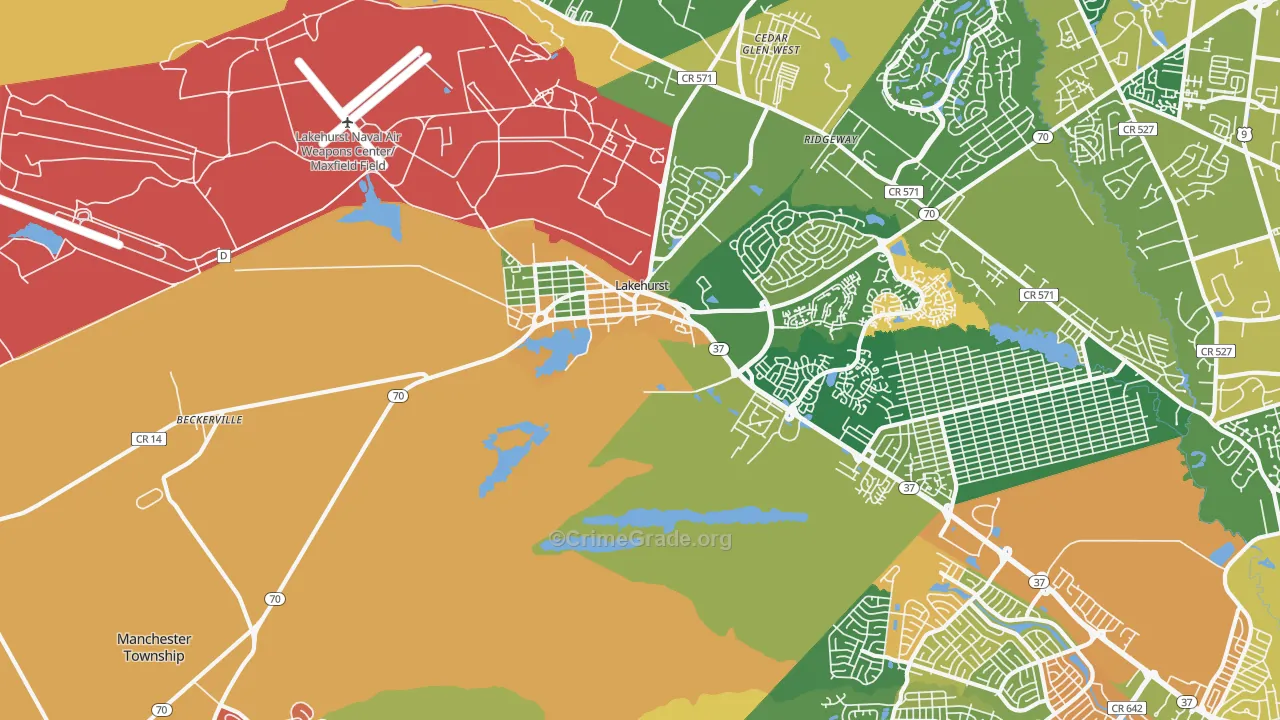 Lakehurst, NJ Map of Assault Rates