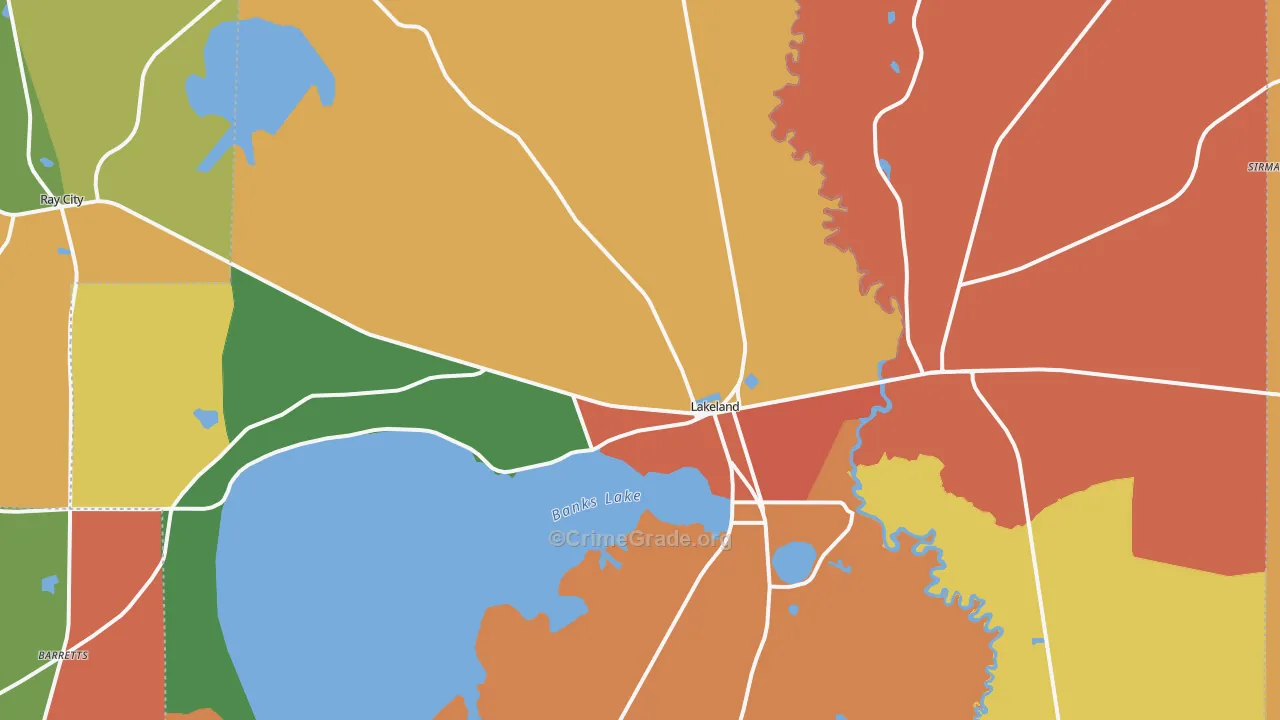 Lakeland, GA Map of Assault Rates