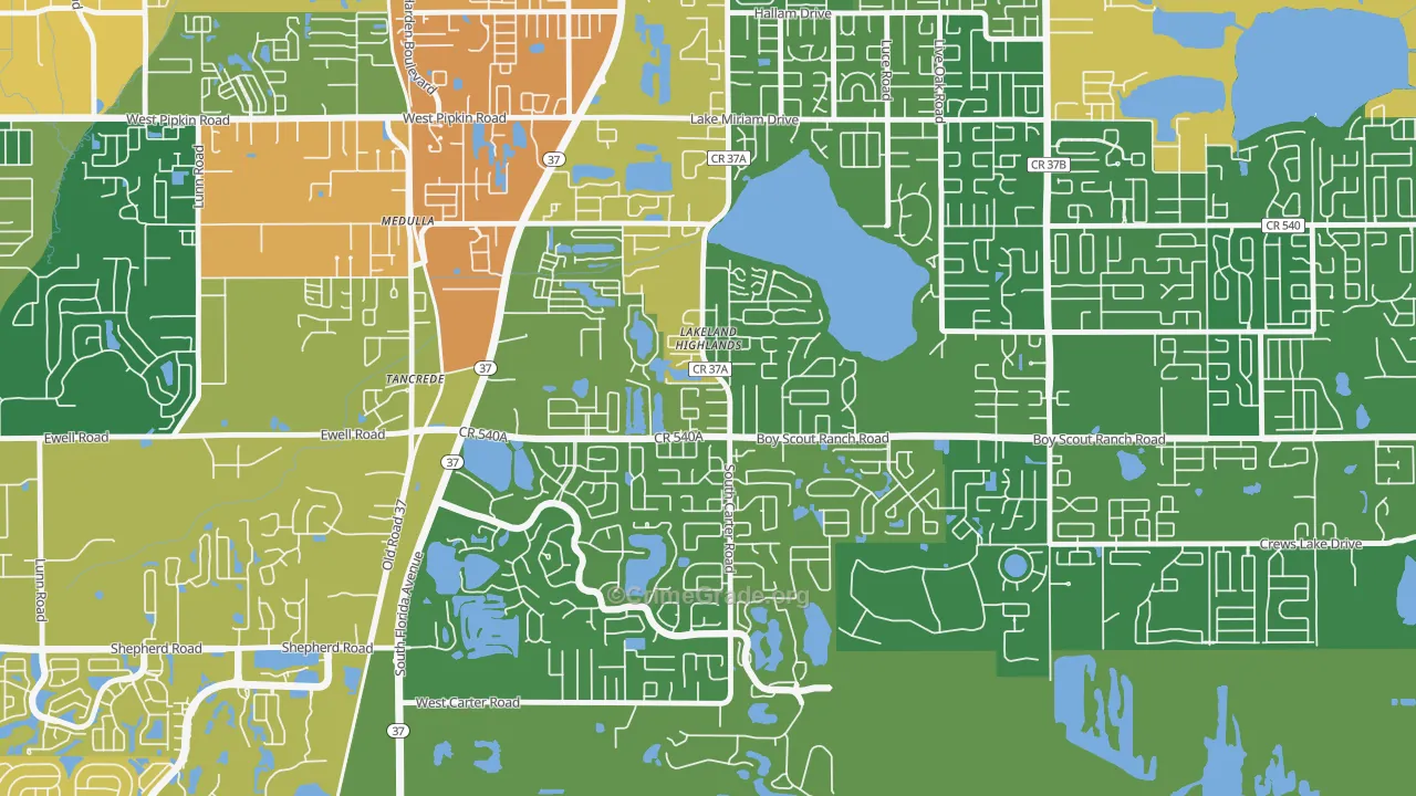 Lakeland Highlands, FL Map of Assault Rates