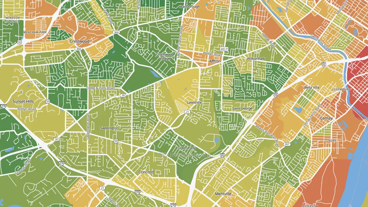 Lakeshire, MO Map of Assault Rates