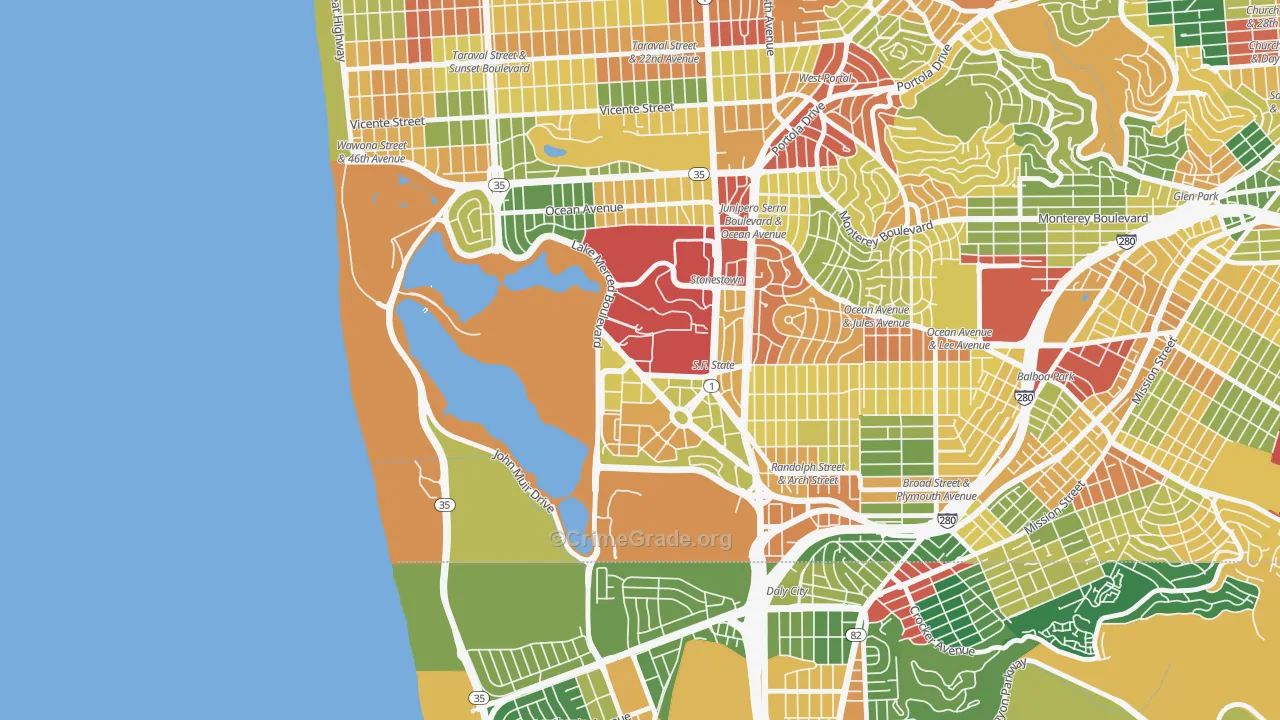 Lakeshore, San Francisco, CA Map of Assault Rates