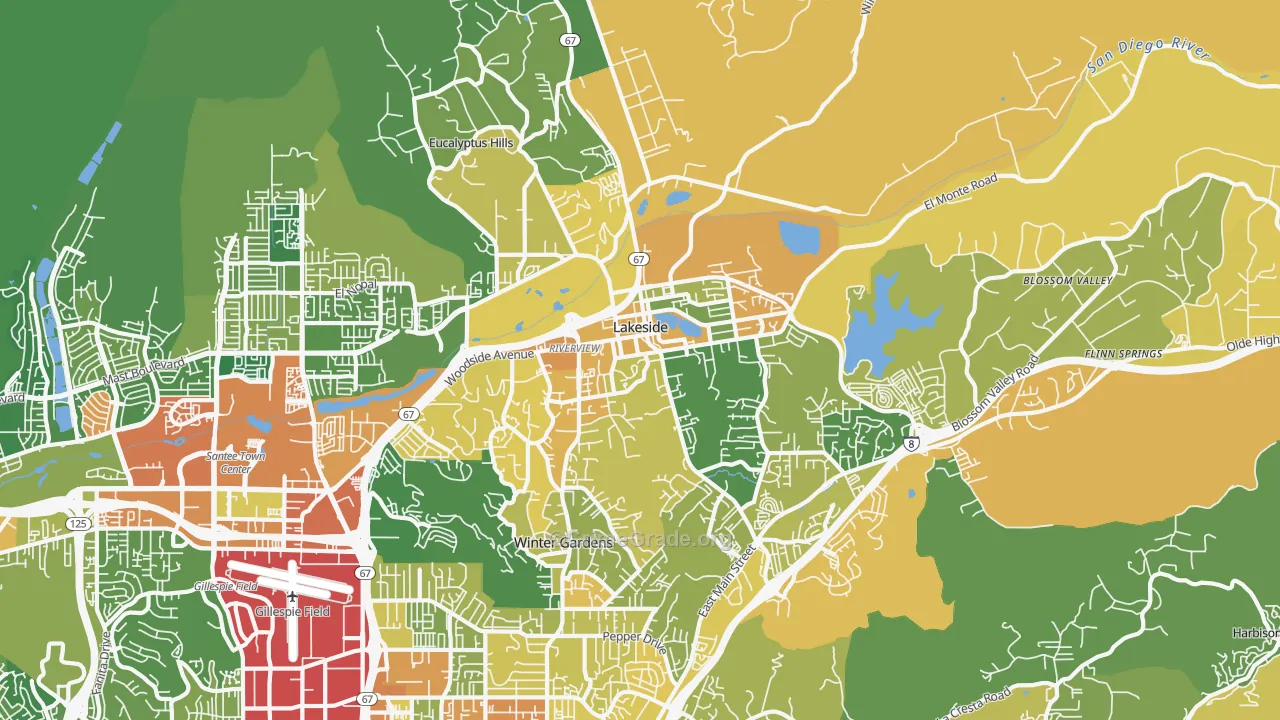 Lakeside, CA Map of Assault Rates