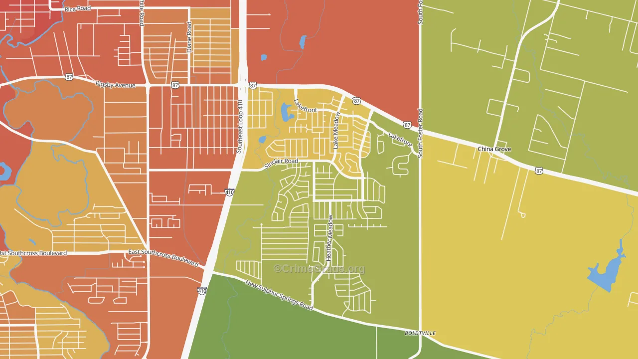 Lakeside, San Antonio, TX Map of Assault Rates