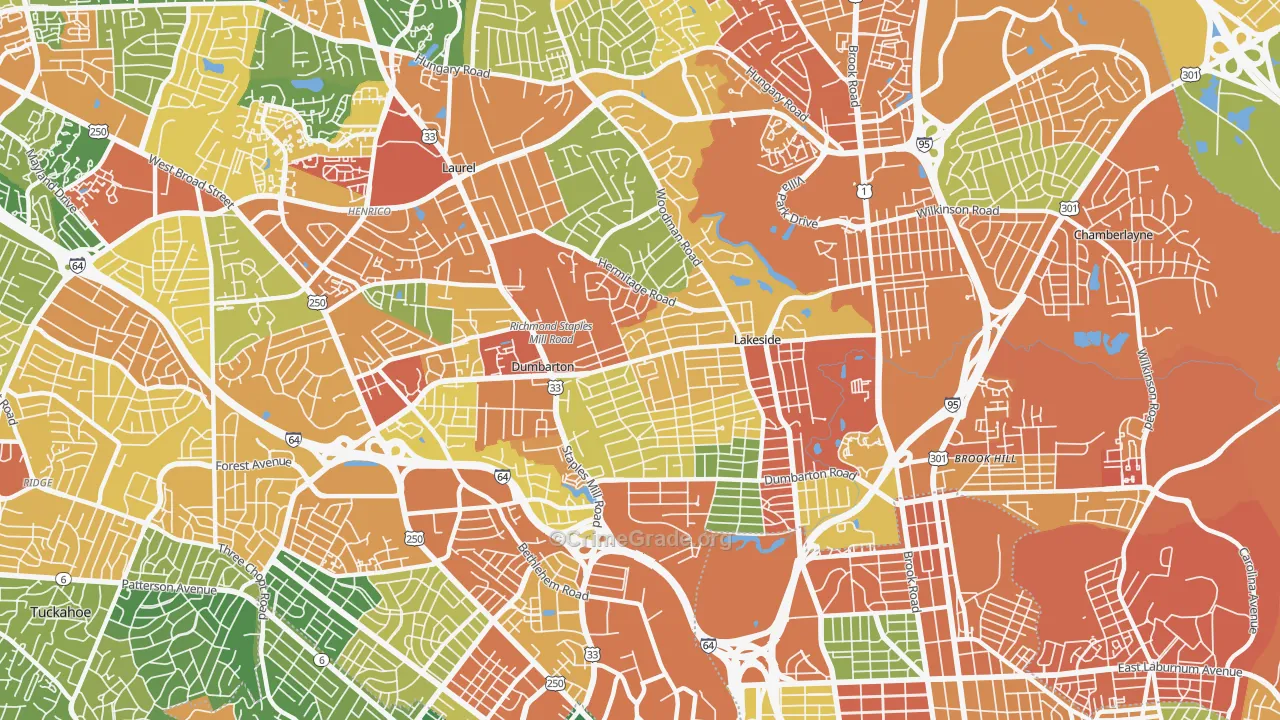 Lakeside, VA Map of Assault Rates