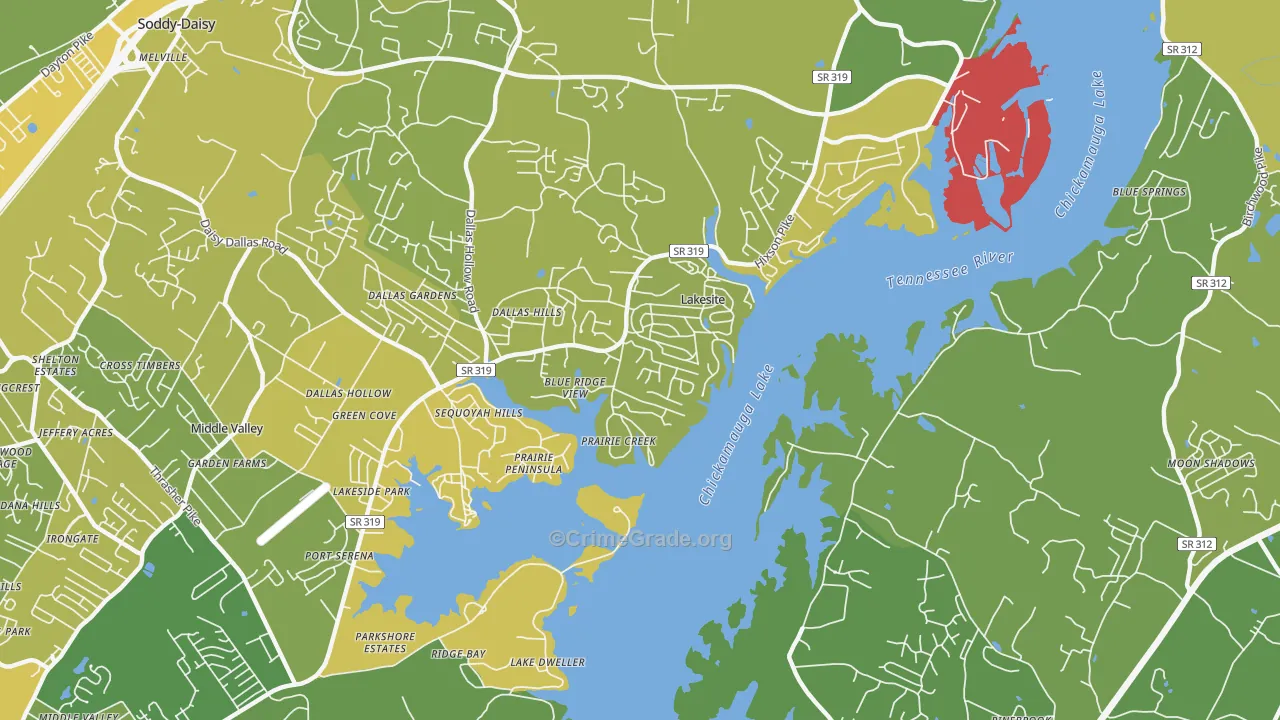 Lakesite, TN Map of Assault Rates
