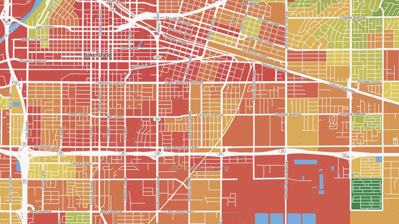 Lakeview-Bakersfield, Bakersfield, CA Map of Assault Rates
