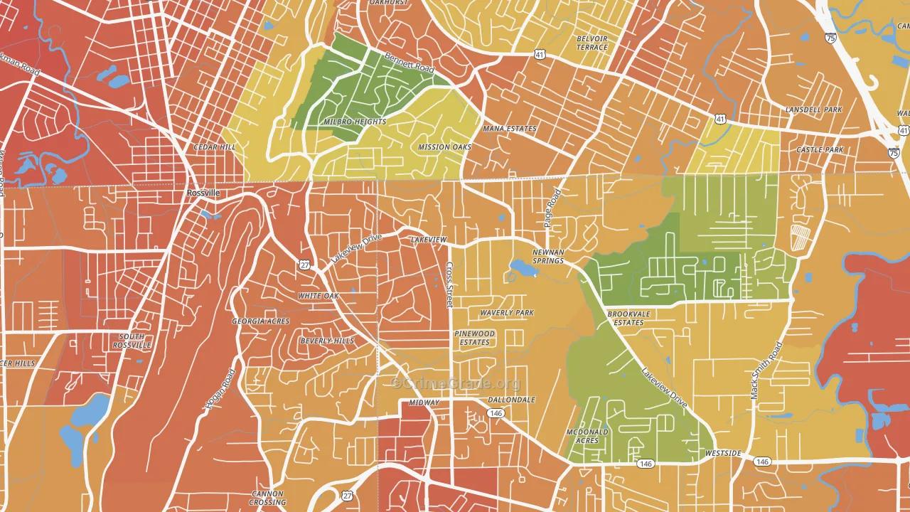 Lakeview, GA Map of Assault Rates
