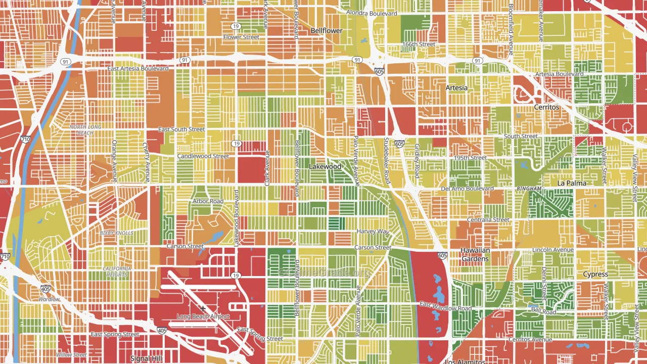 Lakewood, CA Map of Assault Rates