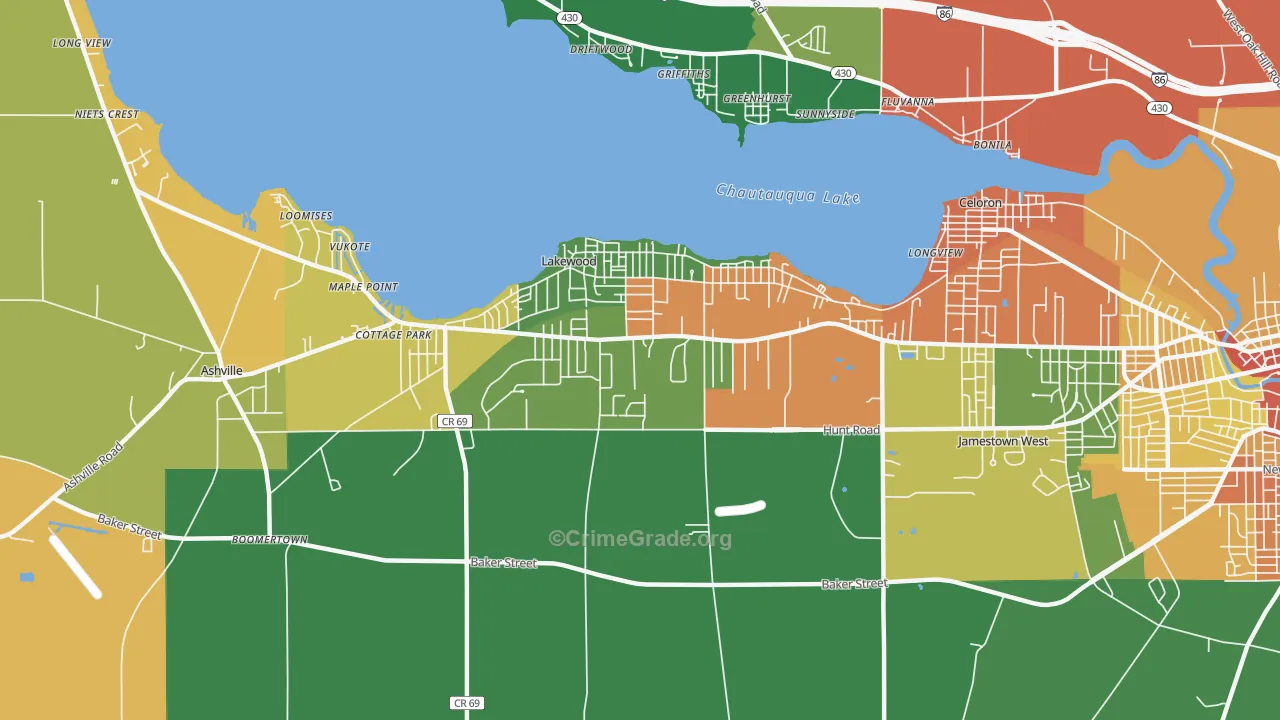 Lakewood, NY Map of Assault Rates