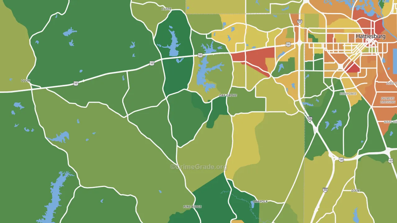 Lamar County, MS Map of Assault Rates