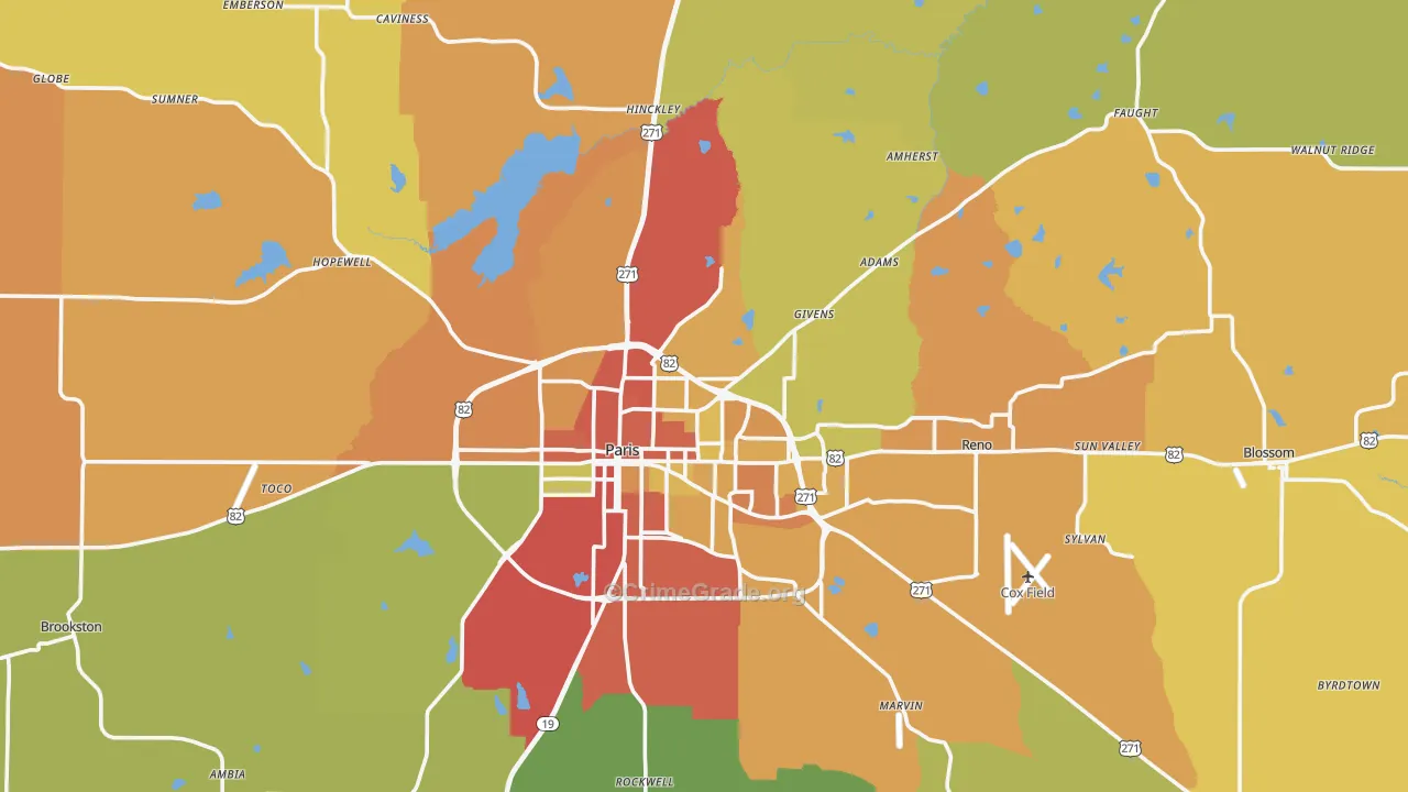 Lamar County, TX Map of Assault Rates
