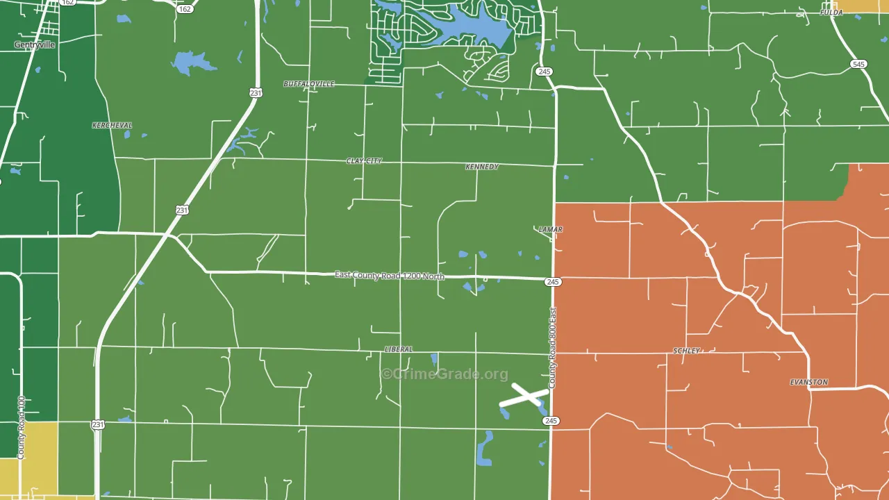 Lamar, IN Map of Assault Rates