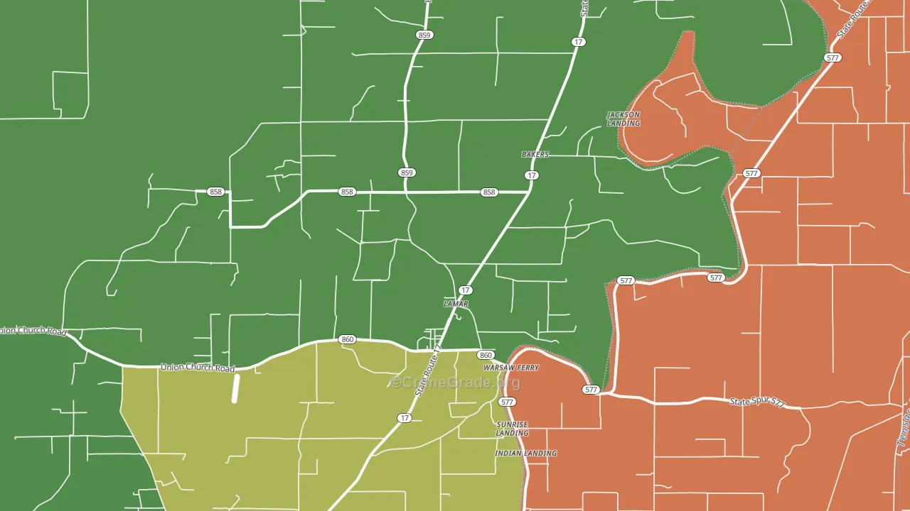 Lamar, LA Map of Assault Rates