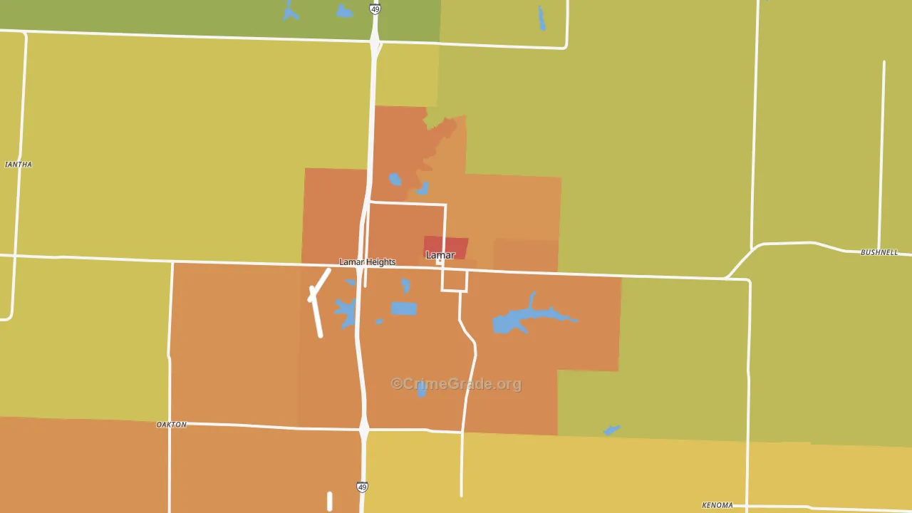 Lamar, MO Map of Assault Rates