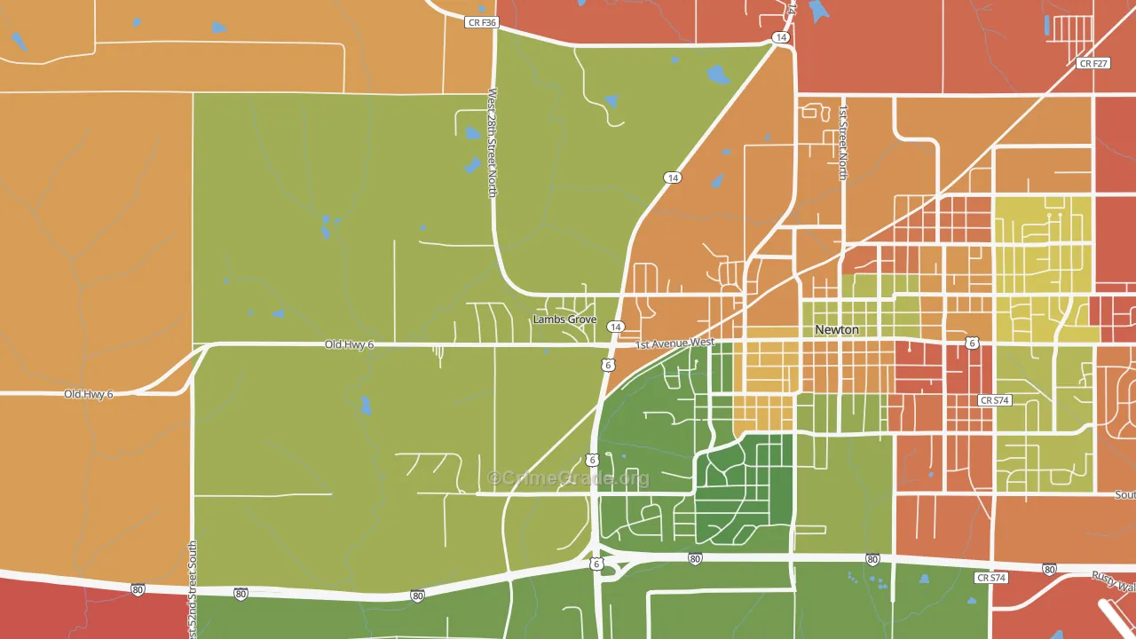 Lambs Grove, IA Map of Assault Rates