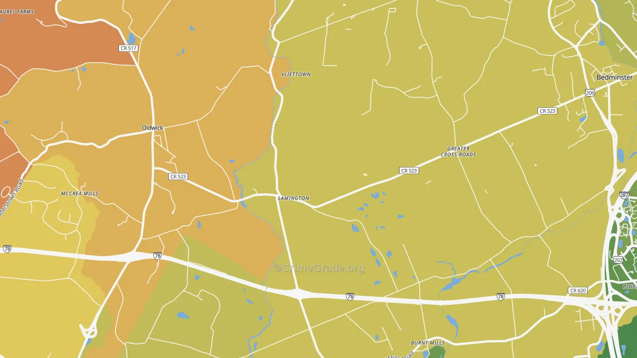 Lamington, NJ Map of Assault Rates