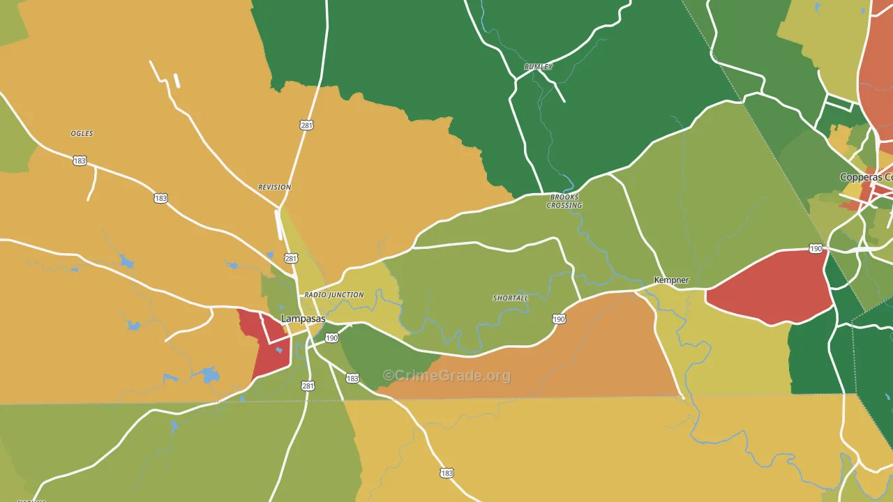 Lampasas County, TX Map of Assault Rates