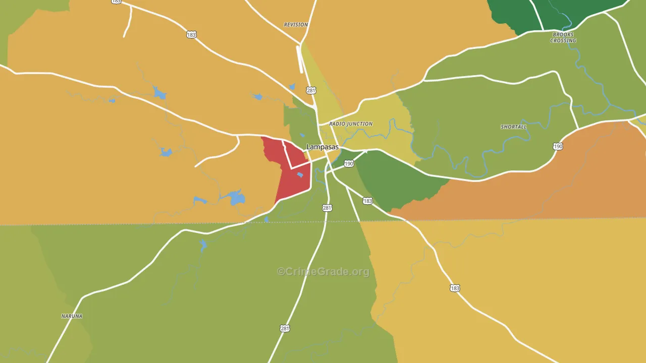 Lampasas, TX Map of Assault Rates