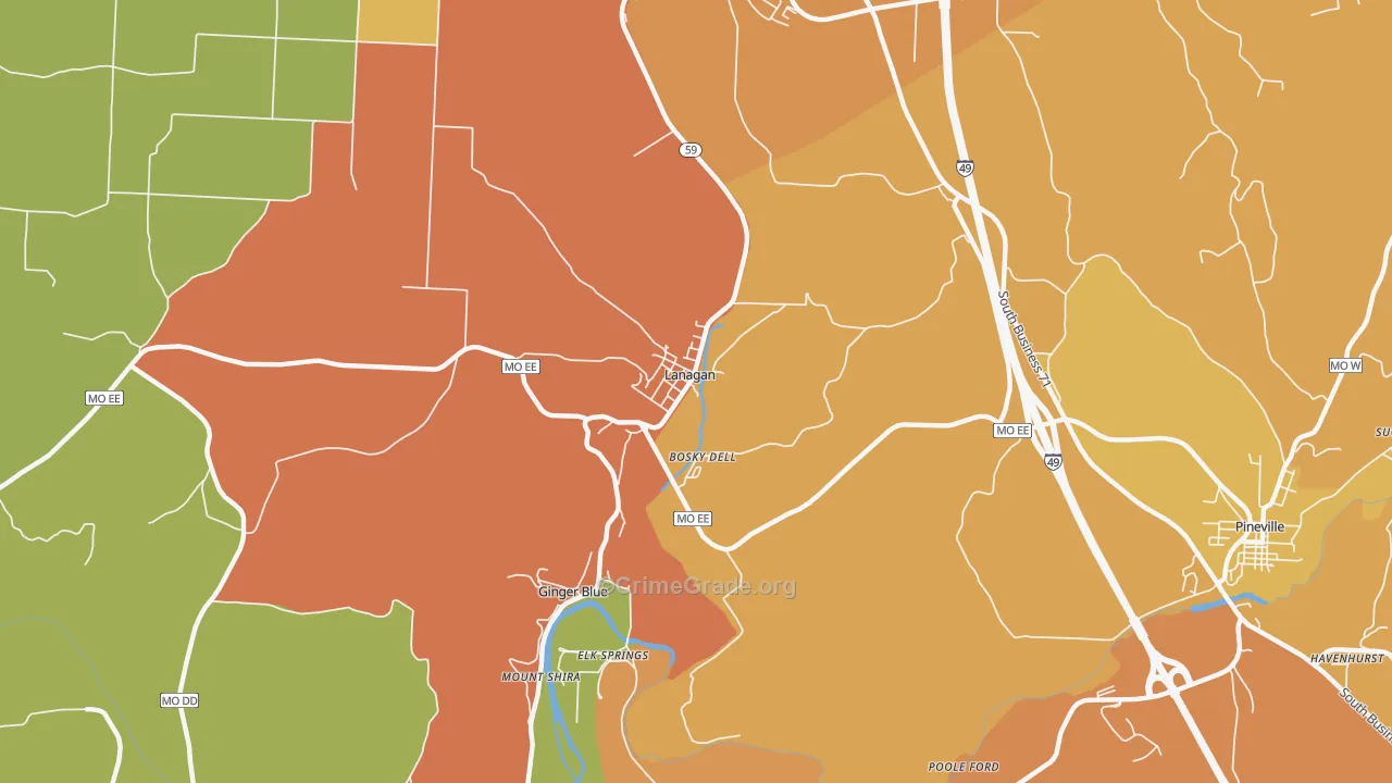 Lanagan, MO Map of Assault Rates