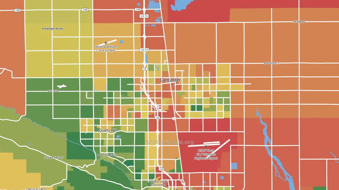 Lancaster, CA Map of Assault Rates