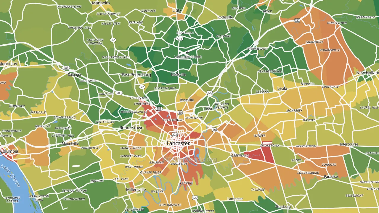 Lancaster County, PA Map of Assault Rates