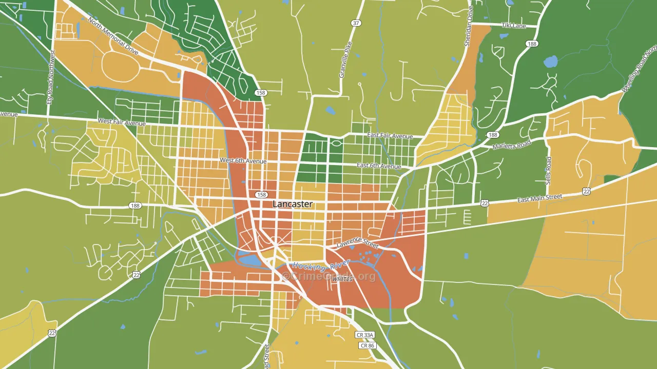 Lancaster Historic District, Lancaster, OH Map of Assault Rates