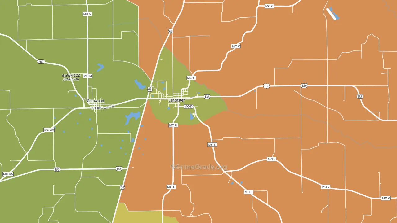 Lancaster, MO Map of Assault Rates