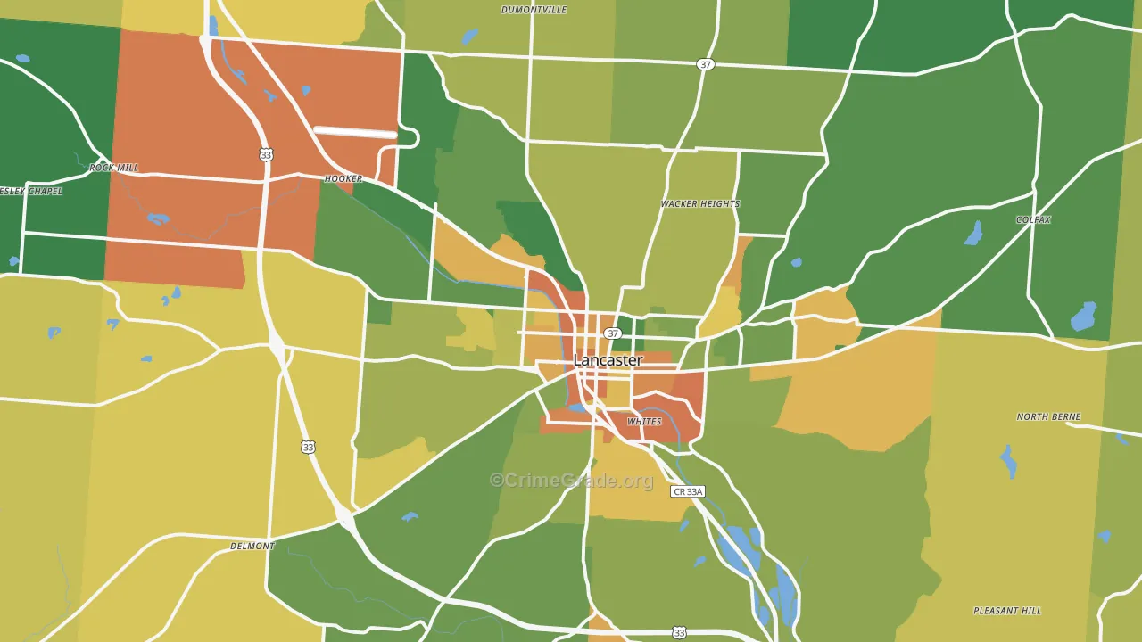 Lancaster, OH Map of Assault Rates