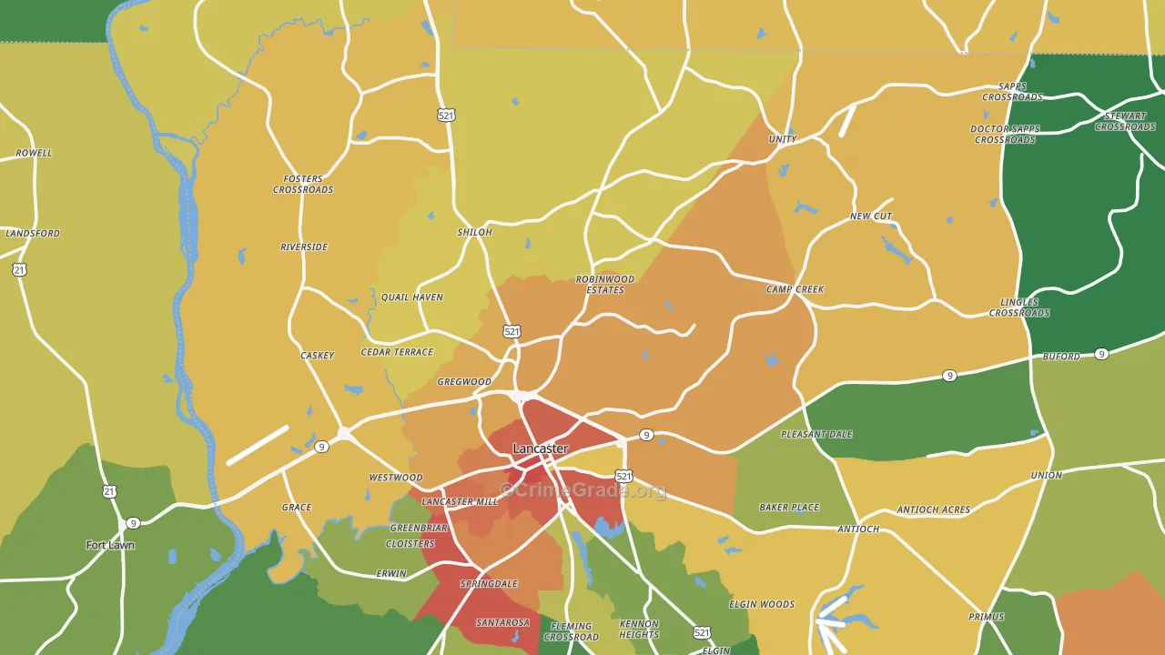 Lancaster, SC Map of Assault Rates