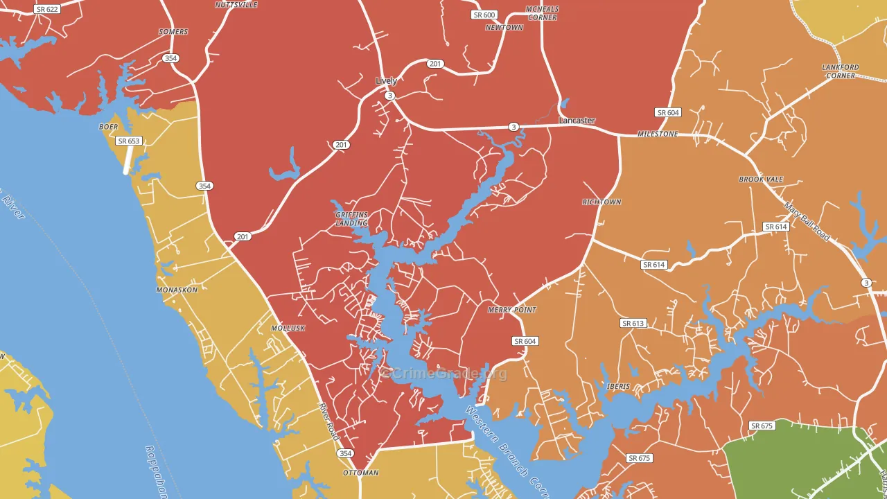 Lancaster, VA Map of Assault Rates