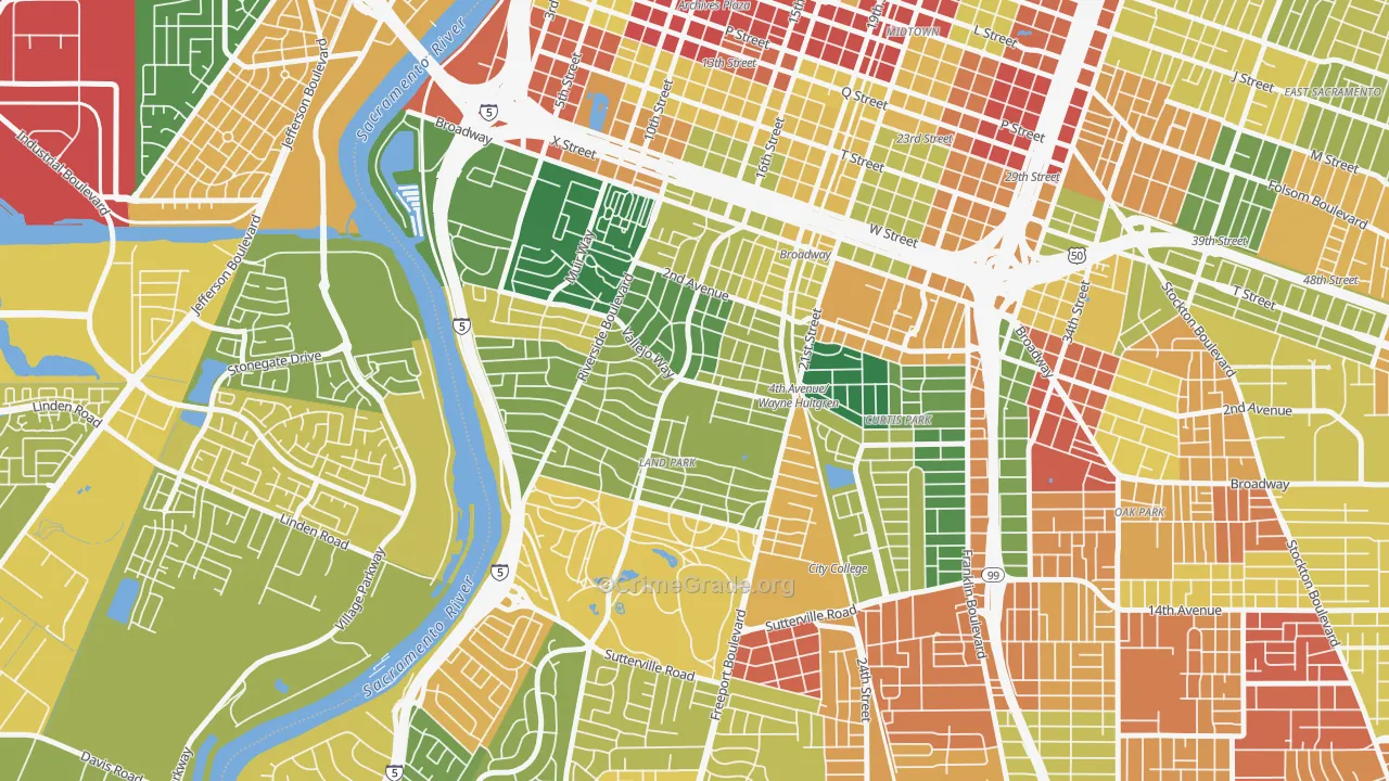 Land Park, Sacramento, CA Map of Assault Rates