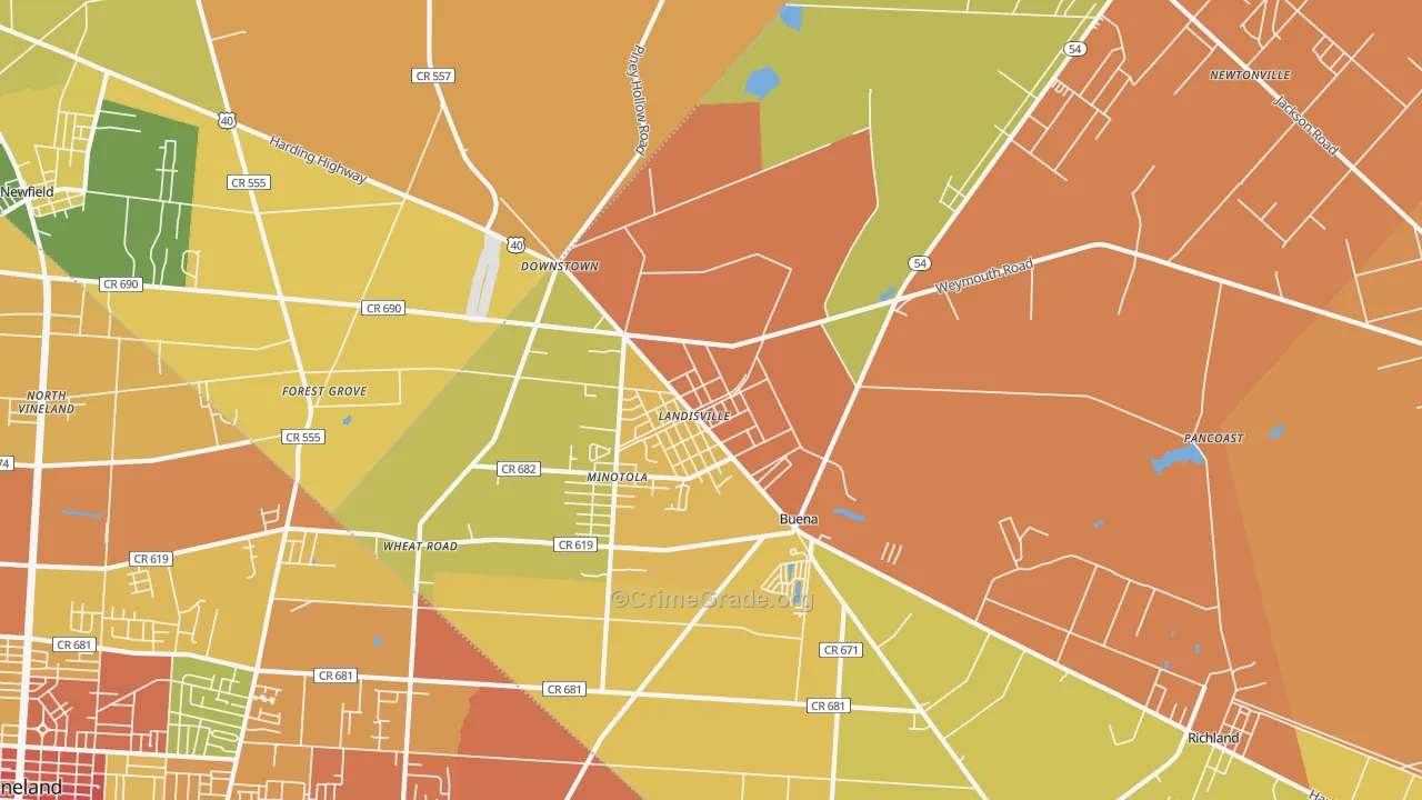 Landisville, NJ Map of Assault Rates