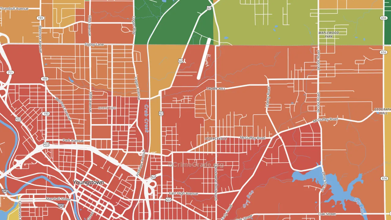 Landsdowne, Youngstown, OH Map of Assault Rates