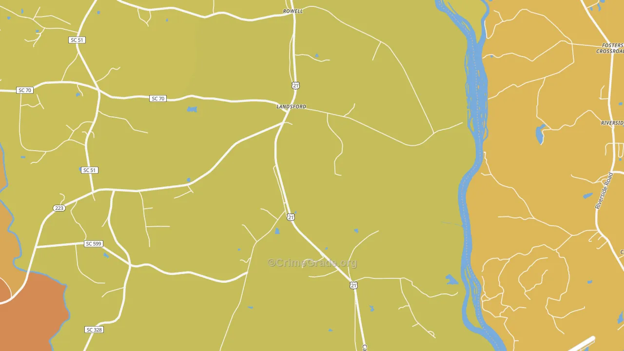 Landsford, SC Map of Assault Rates