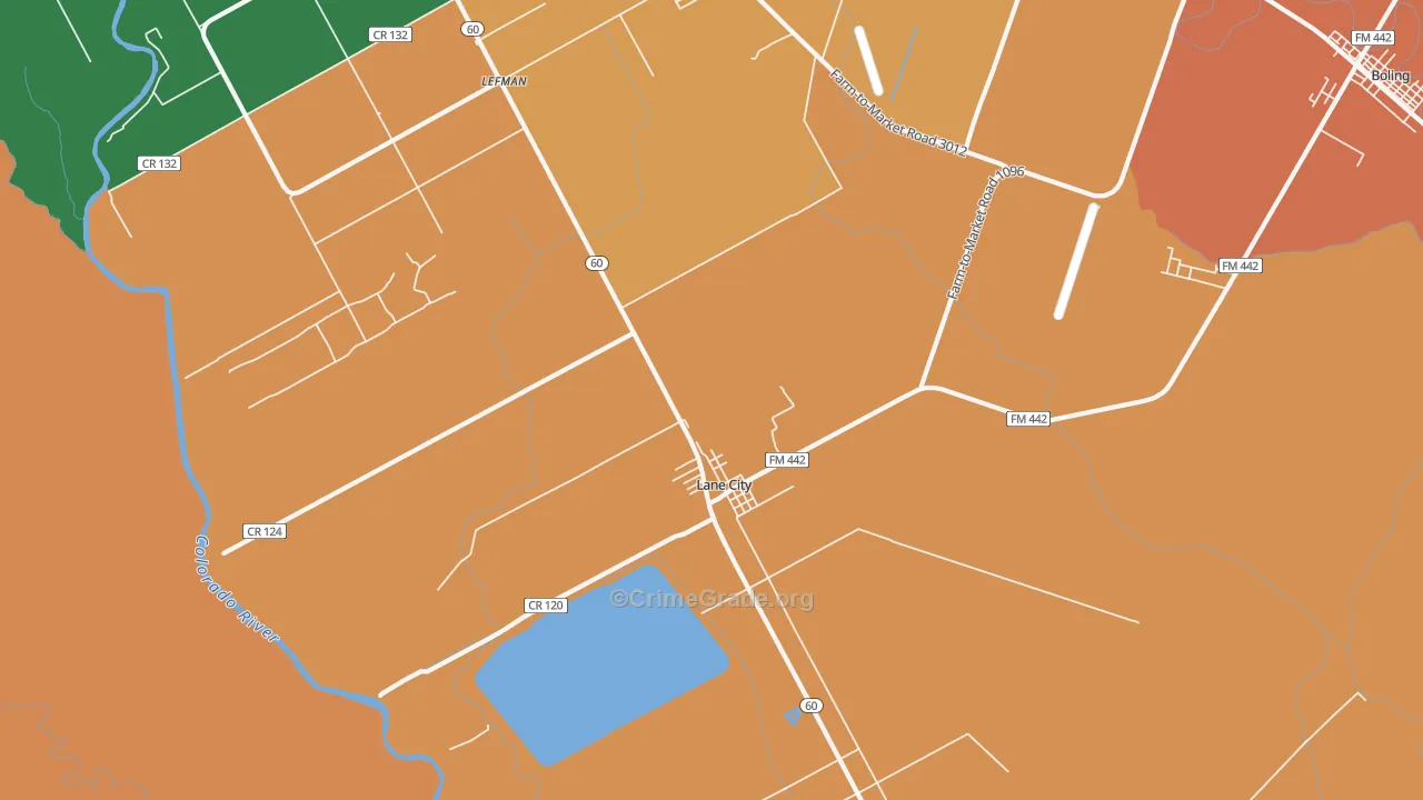 Lane City, TX Map of Assault Rates