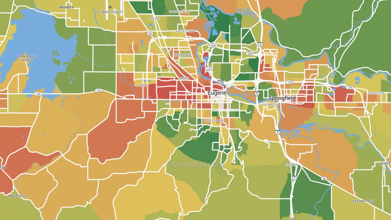 Lane County, OR Map of Assault Rates